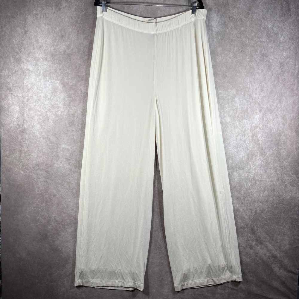 Chico's Travelers Pants Womens 2 US 12/14 Cream Wide Leg Elastic Waist Stretch